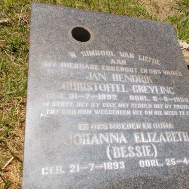 GREYLING Jan Hendrik Christoffel 1892-1959 &amp; Johanna Elizabeth 1893-1989