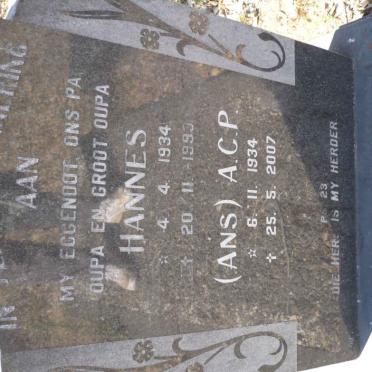 GREYVENSTEIN Hannes 1934-1993 &amp; A.C.P. 1934-2007