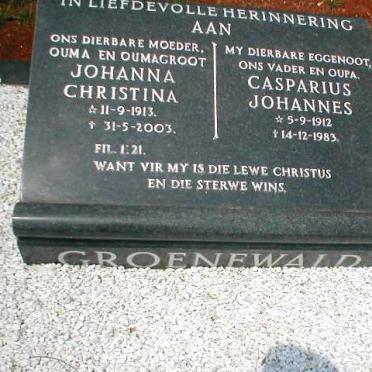 GROENEWALD Casparius Johannes 1912-1983 &amp; Johanna Christina 1913-2003