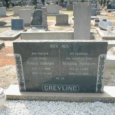 GREYLING Hendrik Abraham 1905-1966 &amp; Maria Adriana 1909-1969
