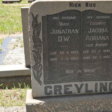 GREYLING Jonathan D.W. 1869-1963 &amp; Jacoba Adriana BURGER 1894-1962