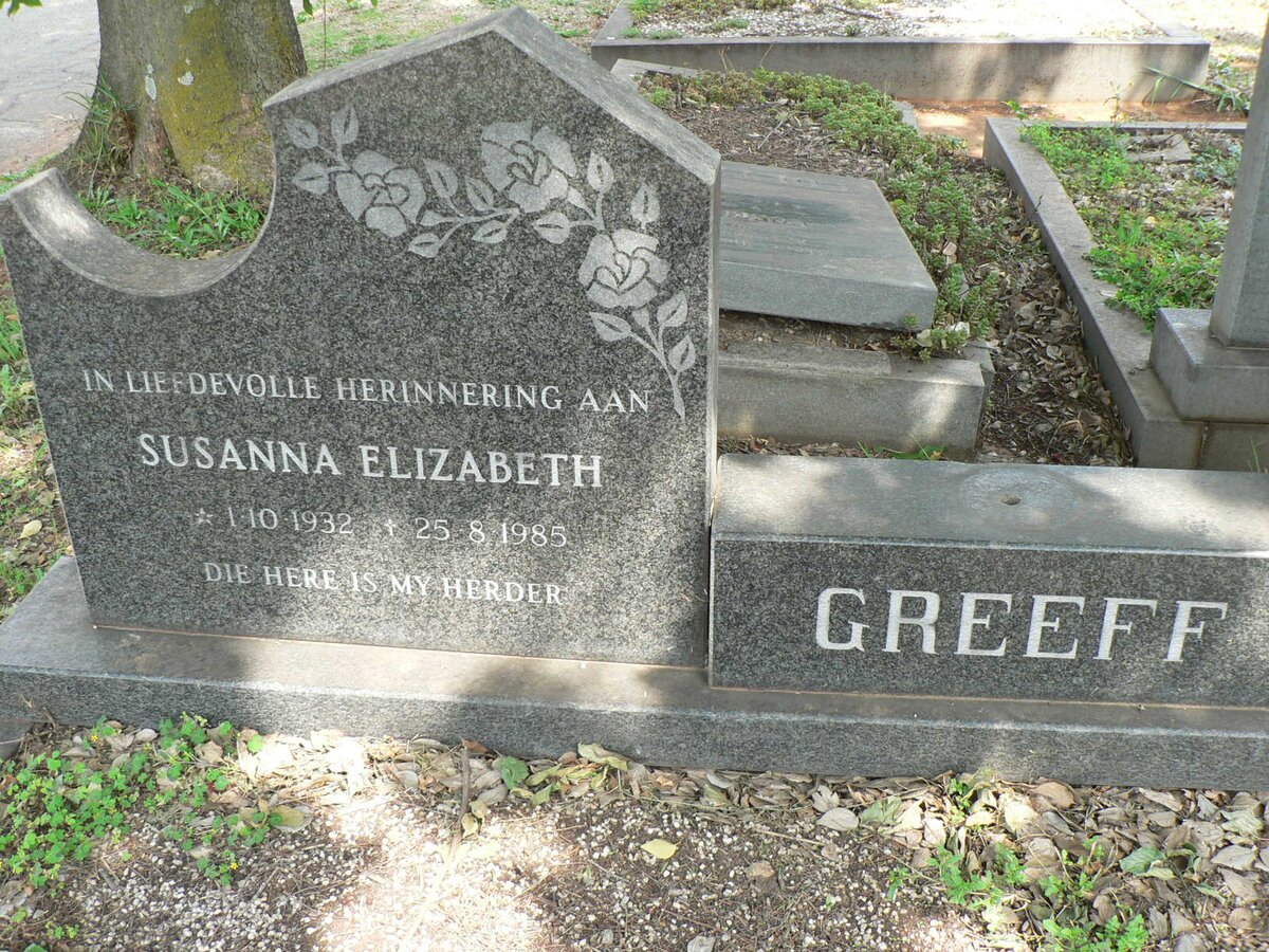 GREEFF Phillipus Jacobus 1931-1982 &amp; Susanna Elizabeth 1932-1985