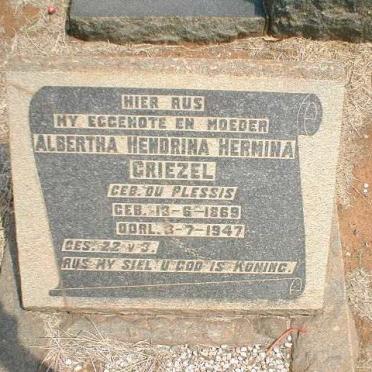 GRIEZEL Albertha Hendrina Hermina nee DU PLESSIS 1869-1947