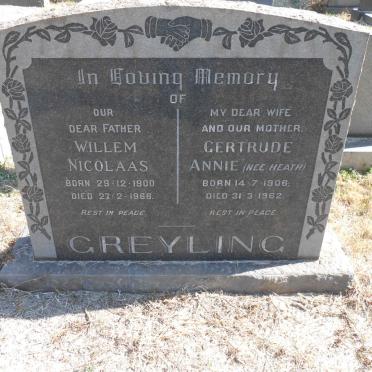 GREYLING Willem Nicolaas 1900-1966 &amp; Gertrude Annie HEATH 1906-1962