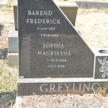 GREYLING Barend Frederick 1919-1985 &amp; Sophia Magrietha 1924-1988