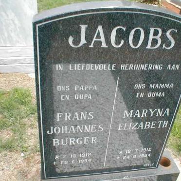JACOBS Frans Johannes Burger 1912-1994 &amp; Maryna Elizabeth 1912-1994
