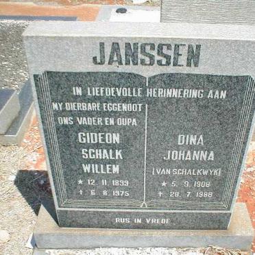 JANSSEN Gideon Schalk Willem 1899-1975 &amp; Dina Johanna VAN SCHALKWYK 1908-1988