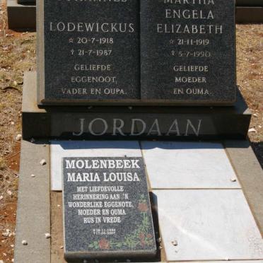 JORDAAN Johannes Lodewickus 1918-1987 &amp; Martha Engela Elizabeth 1919-1990 :: MOLENBEEK Maria Louisa 1944-2007