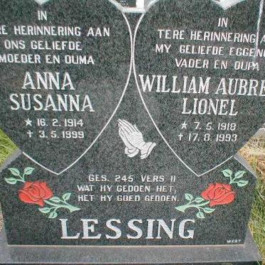 LESSING William Aubrey Lionel 1918-1993 &amp; Anna Susanna 1914-1999