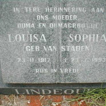 LINDEQUE Louisa Sophia nee VAN STADEN 1917-1993