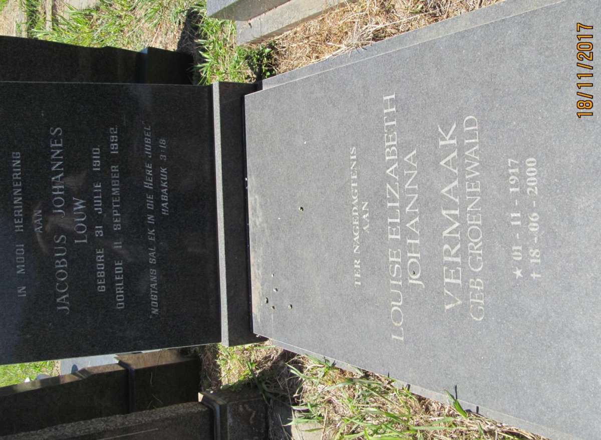 LOUW Jacobus Johannes 1910-1992 :: VERMAAK Louise Elizabeth nee GROENEWALD 1917-2000