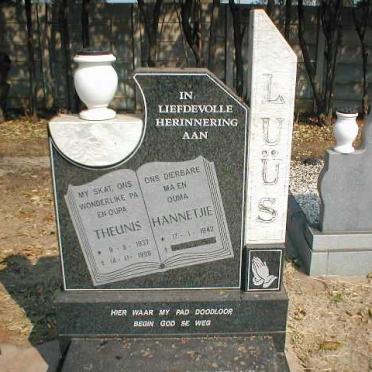 LUÜS Theunis 1937-1998 &amp; Hannetjie 1942-