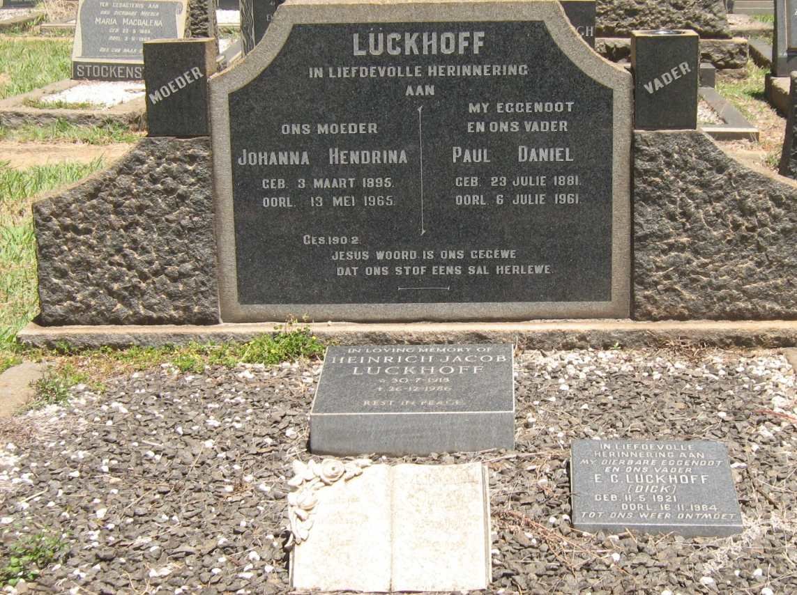 LUCKHOFF Paul Daniel 1881-1961 &amp; Johanna Hendrina 1895-1965