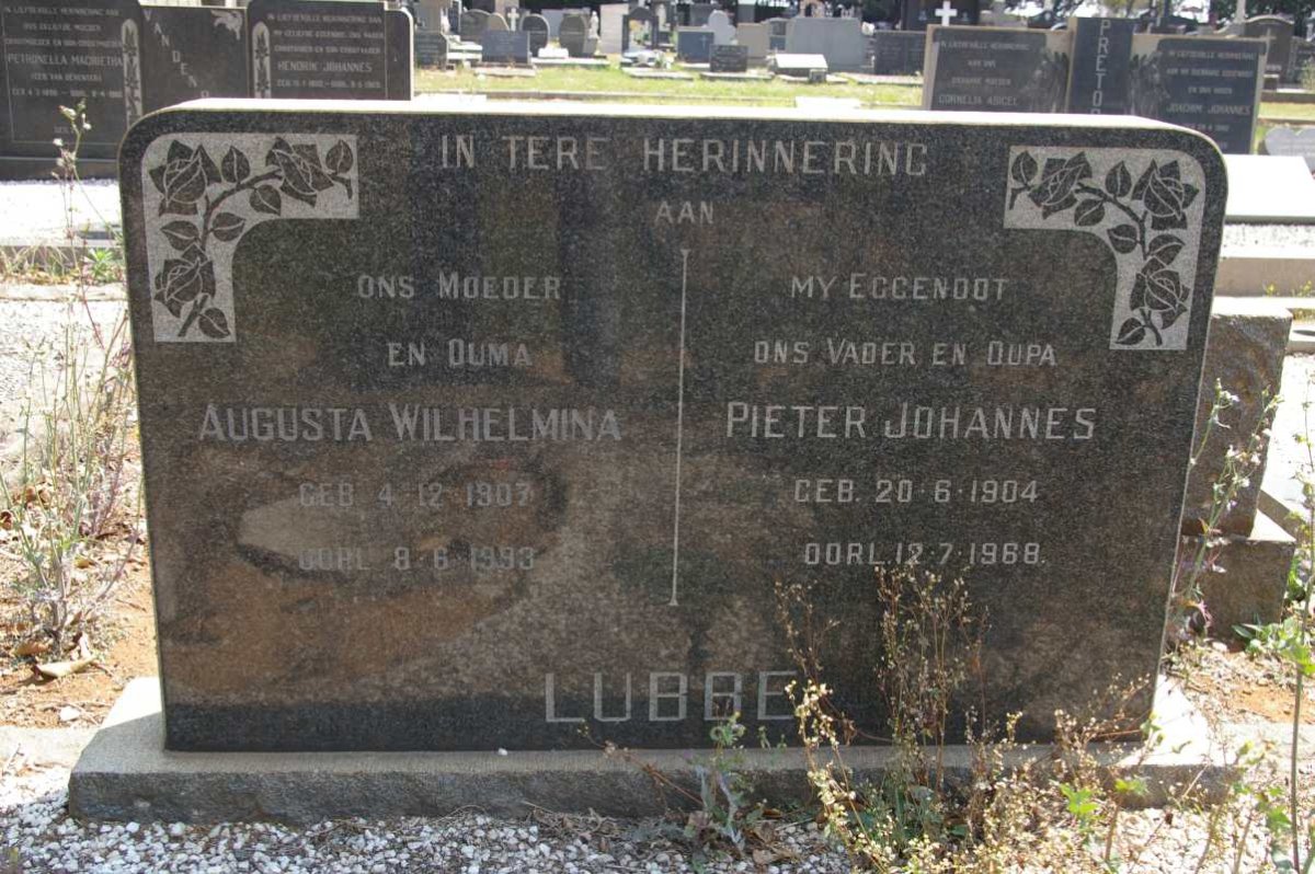 LUBBE Pieter Johannes 1904-1968 &amp; Augusta Wilhelmina 1907-1993