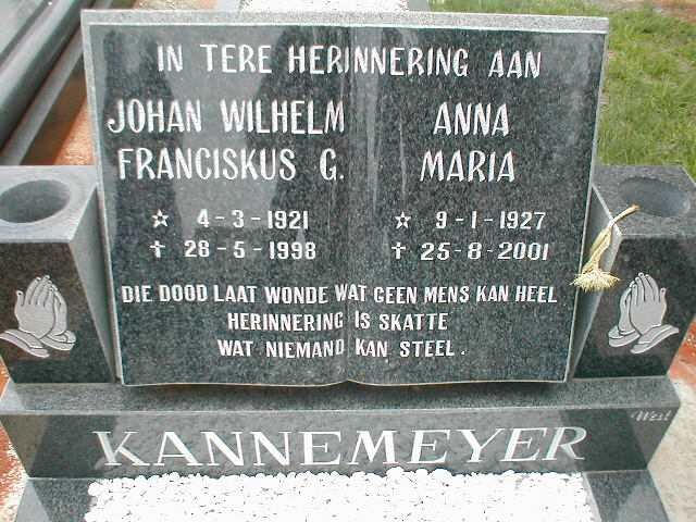 KANNEMEYER Johan Wilhelm Franciskus G. 1921-1998 &amp; Anna Maria 1927-2001