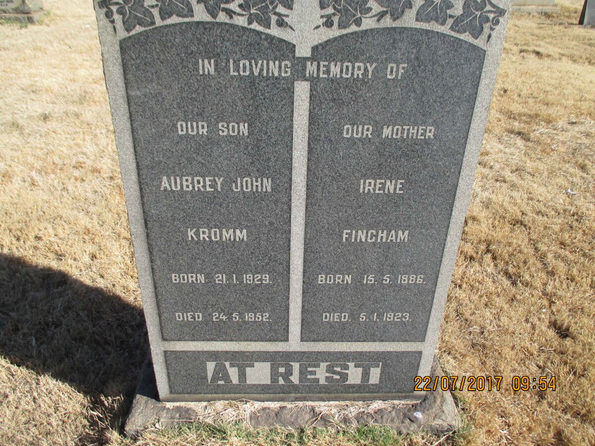 KROMM Aubrey John 1929-1952 :: FINCHAM Irene 1886-1923