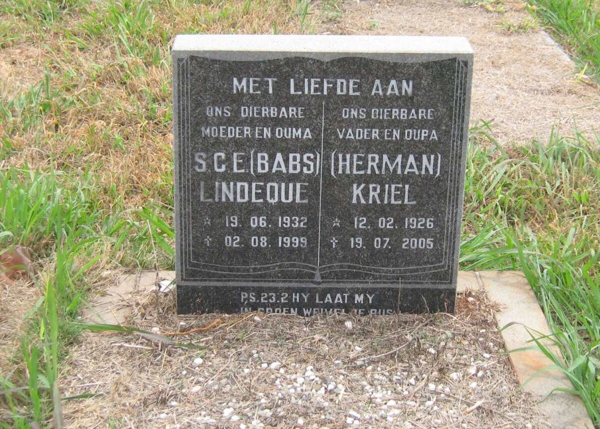 KRIEL Herman 1926-2005 &amp; S.C.E. LINDEQUE 1932-1999