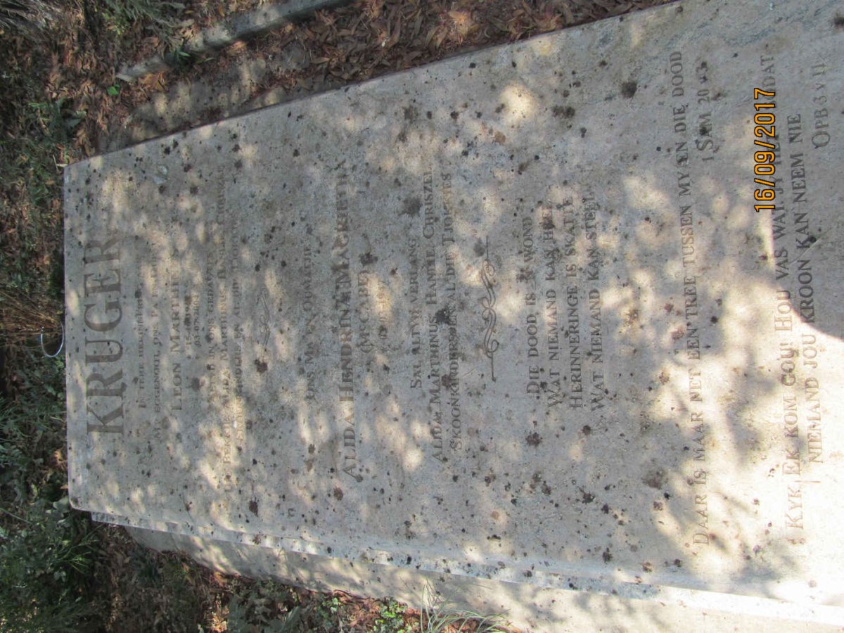 KRUGER Leon Marthinus 1945-2001 &amp; Alida Hendrina Magrietha McCABE 1947-