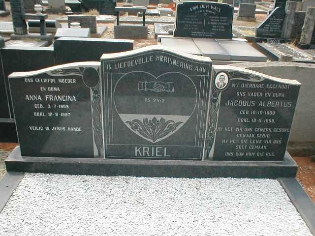 KRIEL Jacobus Albertus 1909-1968 &amp; Anna Francina 1909-1997