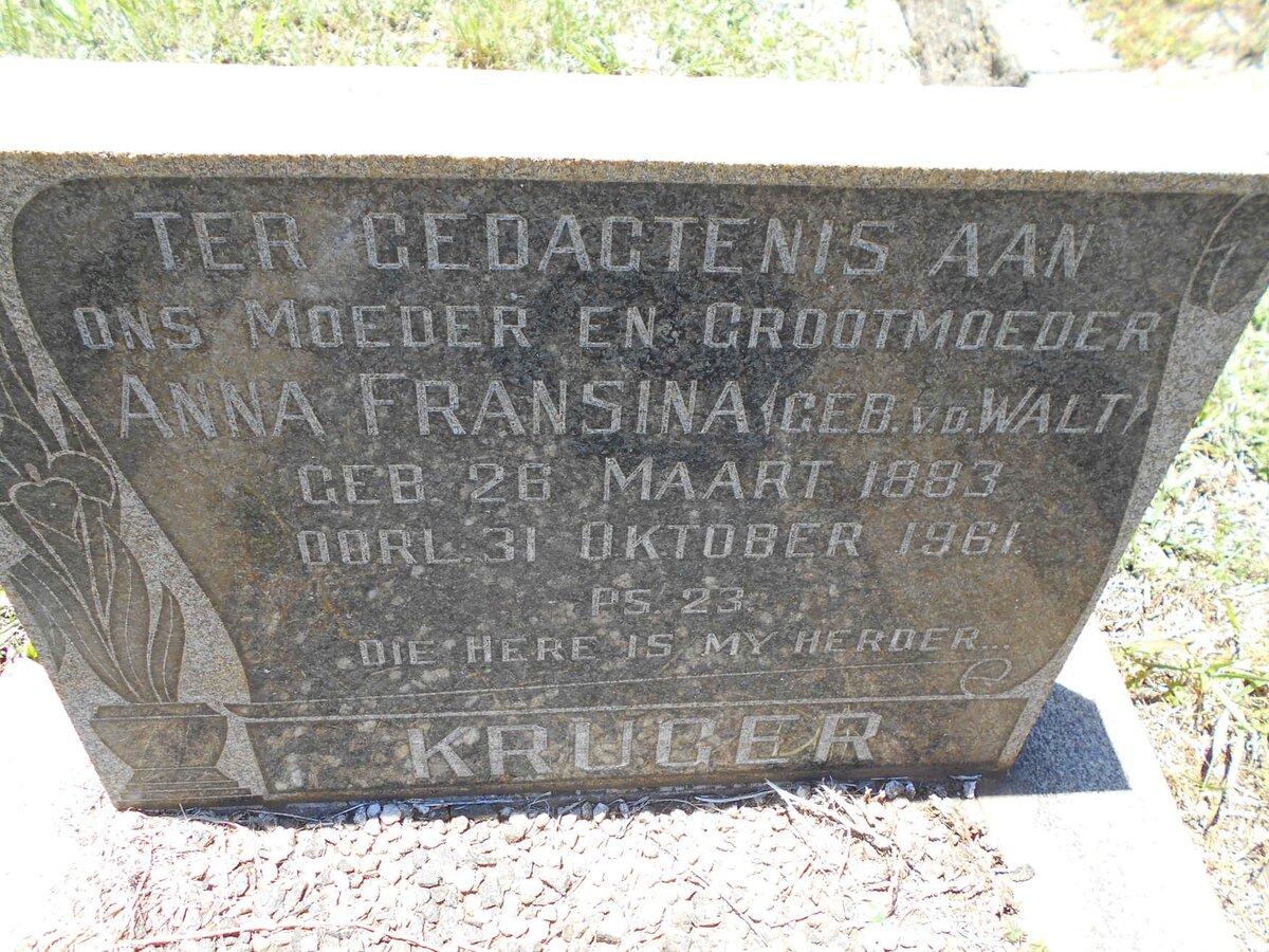 KRUGER Anna Fransina nee V.D. WALT 1883-1961