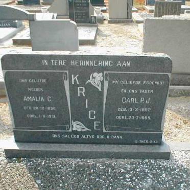 KRIGE Carl P.J. 1892-1966 &amp; Amalia C. 1896-1971