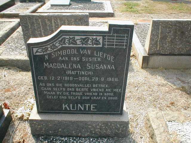 KUNTE Magdalena Susanna nee HATTINGH 1919-1966
