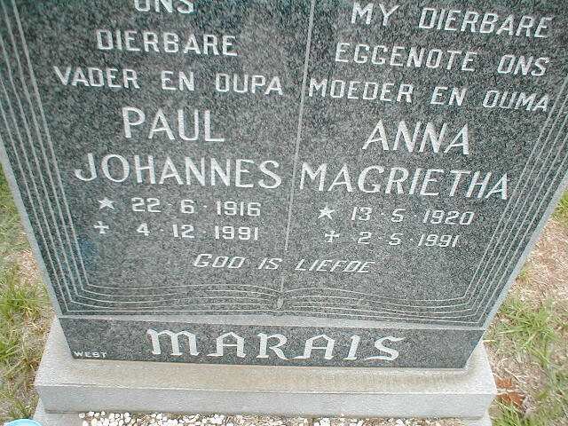MARAIS Paul Johannes 1916-1991 &amp; Anna Magrietha 1920-1991