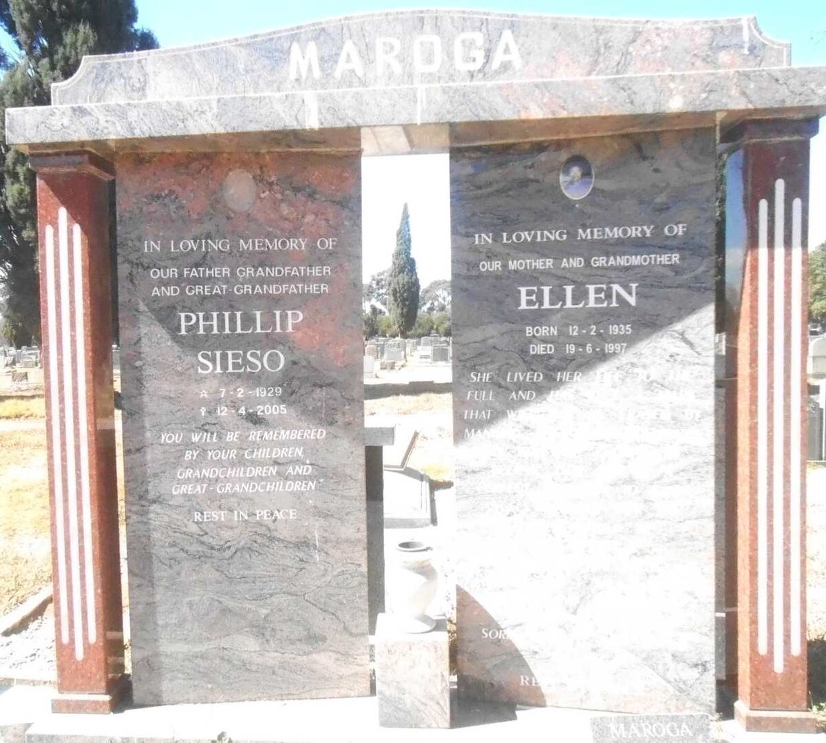 MAROGA Phillip Sieso 1929-2005 &amp; Ellen 1935-1997