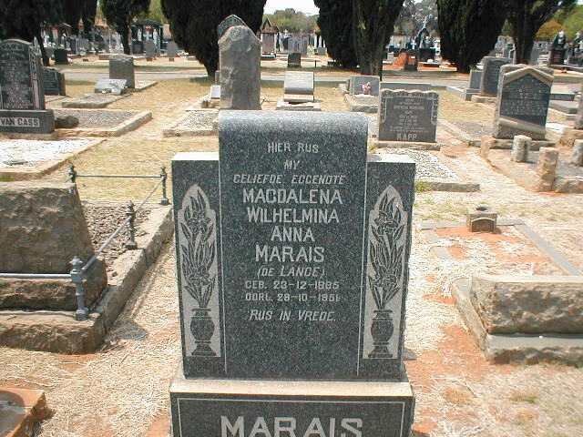 MARAIS Magdalena Wilhelmina Anna nee DE LANGE 1885-1951