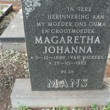 MANS Magaretha Johanna nee VAN NIEKERK 1889-1982