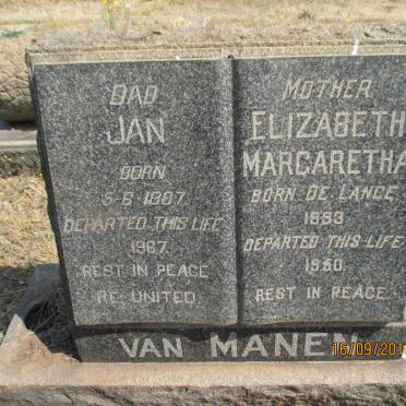 MANEN Jan, van 1887-1967 &amp; Elizabeth Margaretha DE LANGE 1893-1950