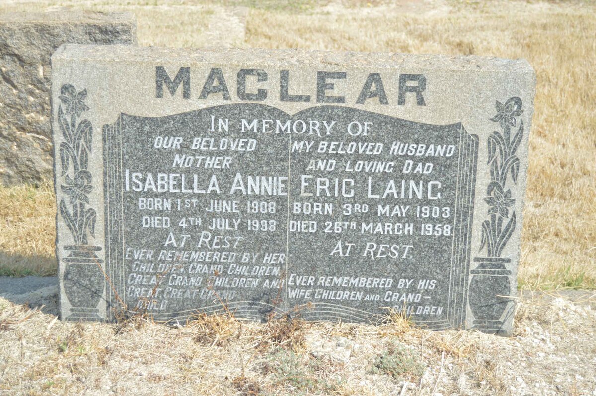 MACLEAR Eric Laing 1903-1958 &amp; Isabella Annie 1908-1998