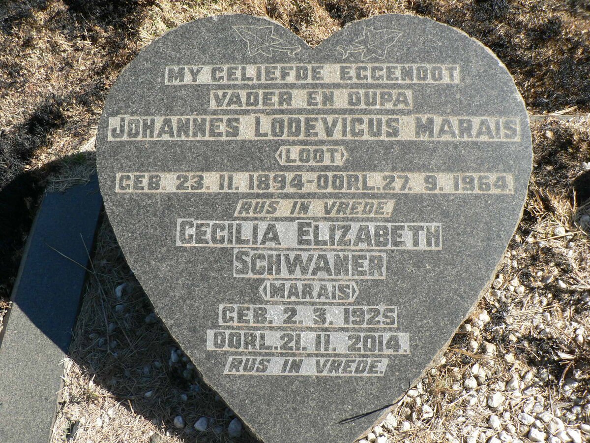 MARAIS Johannes Lodevicus 1894-1964 :: SCHWANER Cecilia Elizabeth nee MARAIS 1925-2014