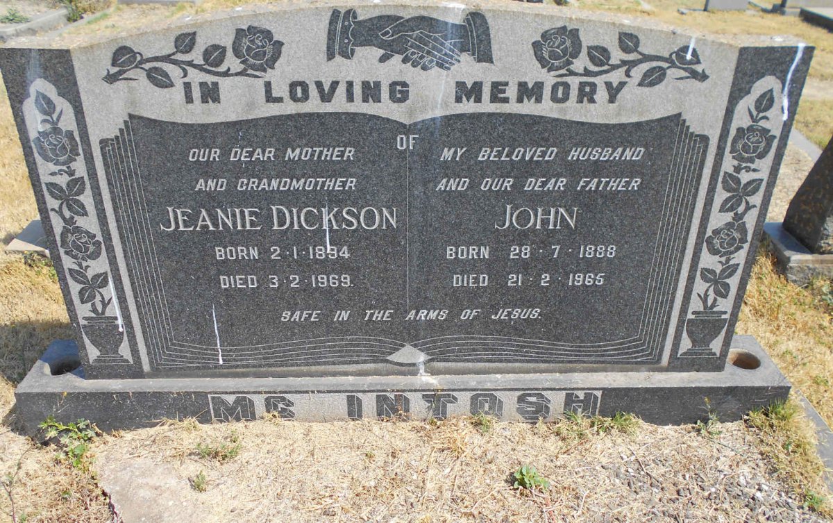 McINTOSH John 1888-1965 &amp; Jeanie Dickson 1894-1969