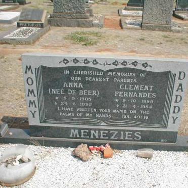 MENEZIES Clement Fernandes 1889-1954 &amp; Anna de BEER 1905-1992