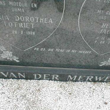 MERWE Hendrik Jacobus, van der 1920-1991 &amp; Maria Dorothea Lotriet 1926-