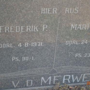 MERWE Frederik P., v.d. -1971 &amp; Martha C. -1966