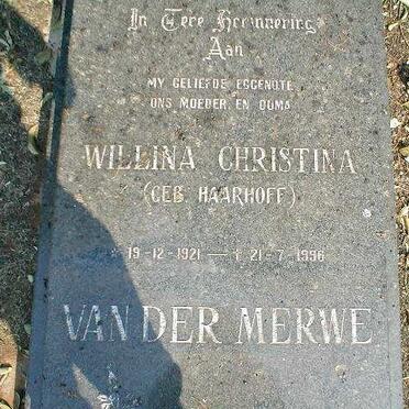MERWE Willina Christina, van der nee HAARHOFF 1921-1996