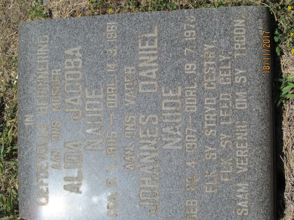 NAUDE Johannes Daniel 1907-1978 &amp; Alida Jacoba 1905-1961