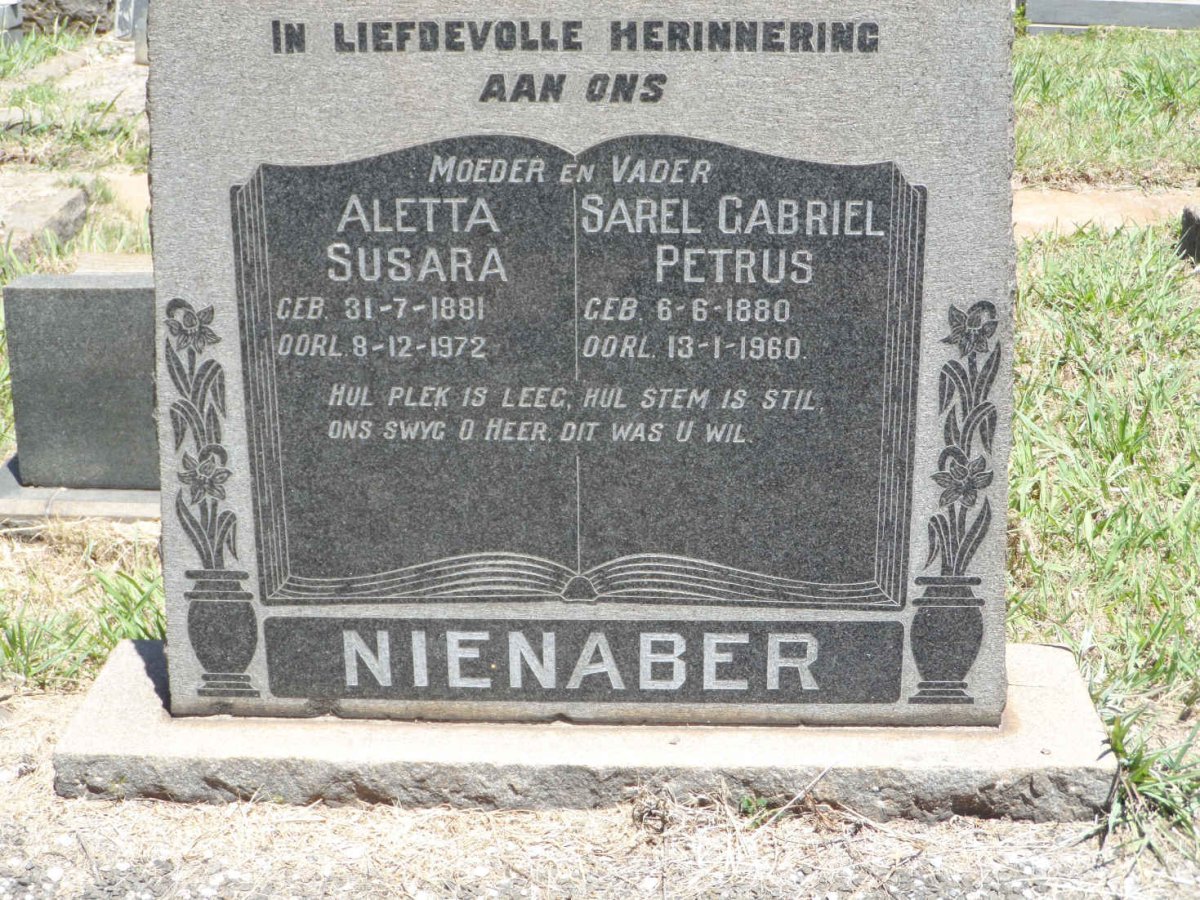 NIENABER Sarel Gabriel Petrus 1880-1960 &amp; Aletta Susara 1881-1972