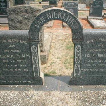 NIEKERK Louis Johannes, van 1887-1951 &amp; Elizabeth M.M. V.D. WATT 1892-195?