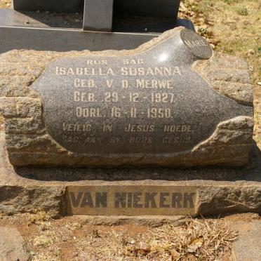 NIEKERK Isabella Susanna, van nee V.D. MERWE 1927-1950