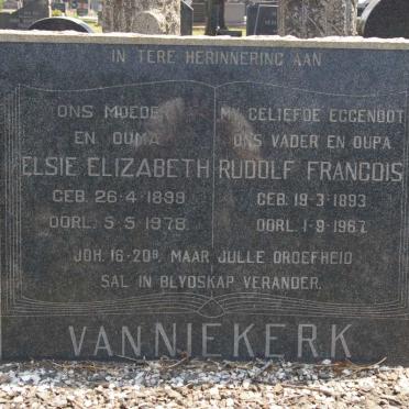 NIEKERK Rudolf Francois, van 1893-1967 &amp; Elsie Elizabeth 1899-1978
