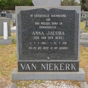 NIEKERK Anna Jacoba, van nee van den BERG 1905-1991