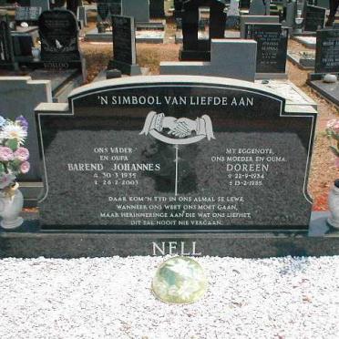 NELL Barend Johannes 1935-2003 &amp; Doreen 1934-1985