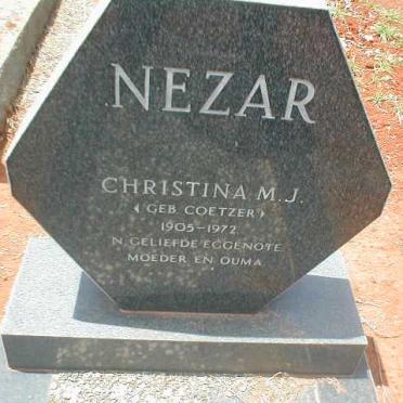 NEZAR Christina M.J. nee COETZER 1905-1972