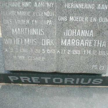 PRETORIUS Marthinus Wilhelmus Dirk 1910-1969 &amp; Johanna Margaretha 1919-1983