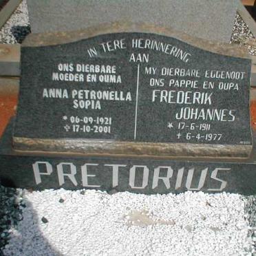 PRETORIUS Frederik Johannes 1911-1977 &amp; Anna Petronella Sopia 1921-2001