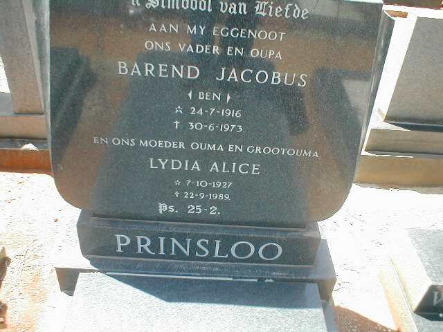 PRINSLOO Barend Jacobus 1916-1973 &amp; Lydia Alice 1927-1989