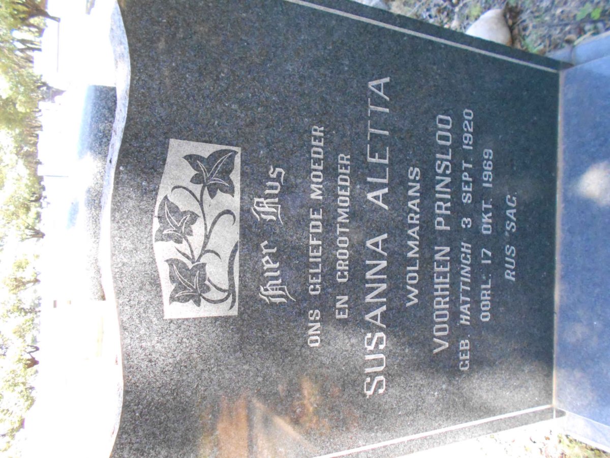 PRINSLOO Jasper Johannes 1915-1956 &amp; Susanna Aletta WOLMARANS nee HATTINGH 1920-1969